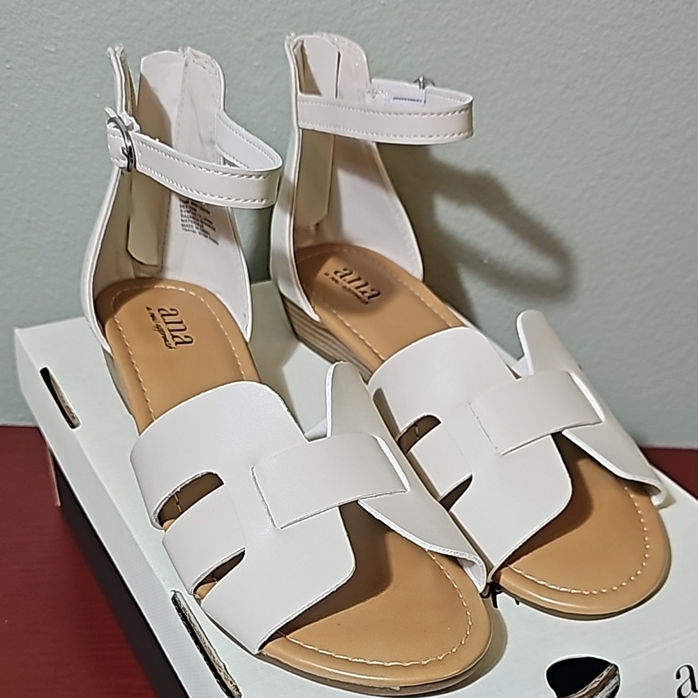 a.n.a White and Tan Sandals with H-Cutout Design